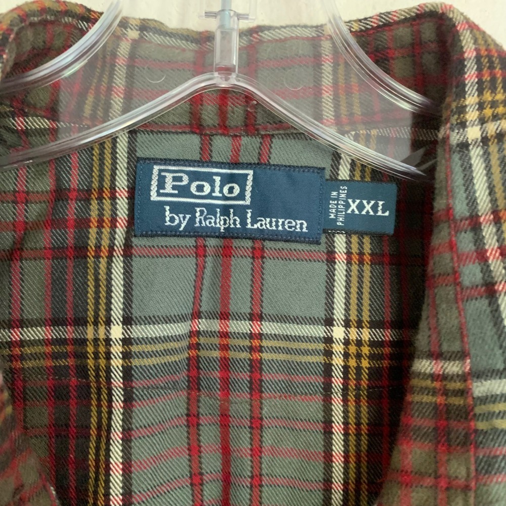 Polo Ralph Lauren XXL Plaid Flannel Shirt Red Gray Epaulet Button Front, Pockets - Picture 2 of 7